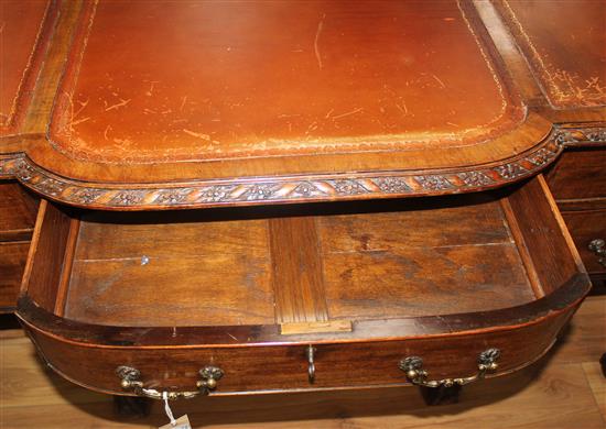 An 18th century style walnut breakfront writing table, 4ft 11.5in. x 3ft 2in. x 2ft 6in.